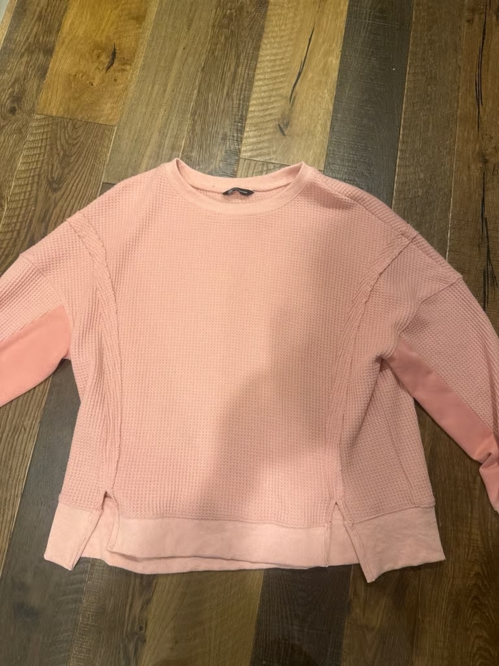 Soft Pink Waffle Knit Pullover Sweater